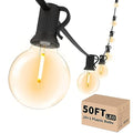 Svater Outdoor String Lights 50 FT, Patio LED Lights Outside with 26pcs Bulbs, Waterproof Shatterproof Hanging Globe Light Connectable for Bistro Cafe Backyard Balcony Warm White - size: 50ft