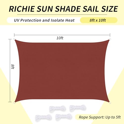 RICHIE Upgrade 8'x10' Sun Shade Sail Rectangle Canopy, Water Resistant & UV Block Sunshade for Outdoor Patio Lawn Beach Garden Carport Backyard Deck Pergola, Rust Red - color: Rust Red, size: 8'x10', style: Rectangle