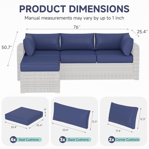 HOMREST Outdoor Replacement Cushions for Patio Furniture,Water-Repellent Sofa Cushion for 4-Seat Rattan Wicker Sectional Patio Conversation Sets,9-Piece Cushions Set for Outdoor Couch,Navy Blue - color: Navy Blue, size: 4 Seat