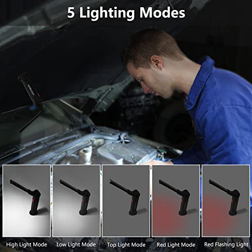 NODINIHU Working Light Portable, Rechargeable Work Lights with Magnetic Base Hanging Hook,360° Rotate 5 Modes,COB LED 800 Lumens Foldable Inspection Light for Car Repair, Grill and Outdoor Use(4pack) - color: Black*4