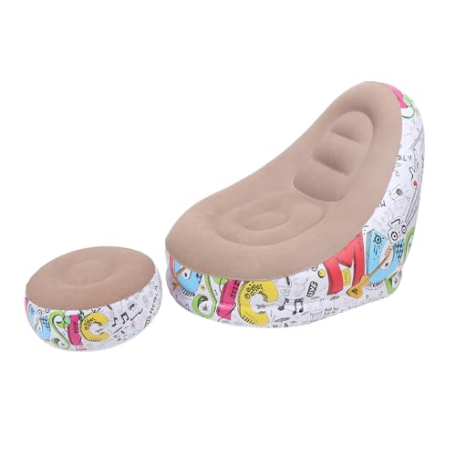 Pomya Foldable Air Lounger Chair with Foot Stool | Inflatable Sofa Bed for Beach, Camping, Outdoor - Flocking Fabric Design (Brown) - color: Brown