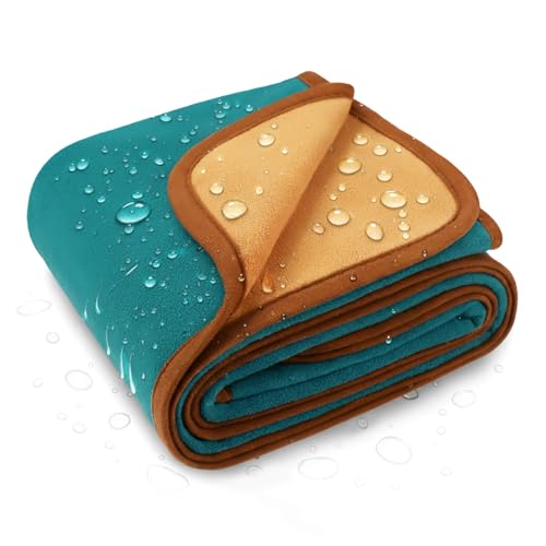 Luciphia 100% Waterproof Blanket for Adults or Medium Large Dogs, Soft Polar Fleece Pet Blankets for Bed Couch Protector Washable, Reversible Leakproof Furniture Protection,Teal Camel,65x57 inch - color: Jade Horizon, size: L (65x57 inch)