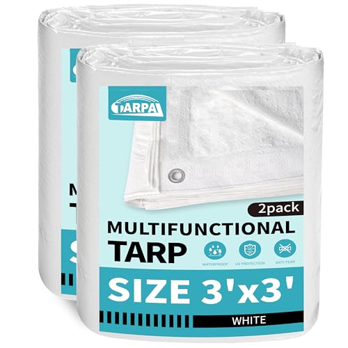 TARPAL 3x3 Feet Small Tarp Waterproof 6mil (2 Pack) White tarps Multipurpose Protective Cover All Purpose Poly Tarps Cover for Firewood Outdoor Furniture etc - color: White, size: 3x3 Feet(2-pack)-Finished size