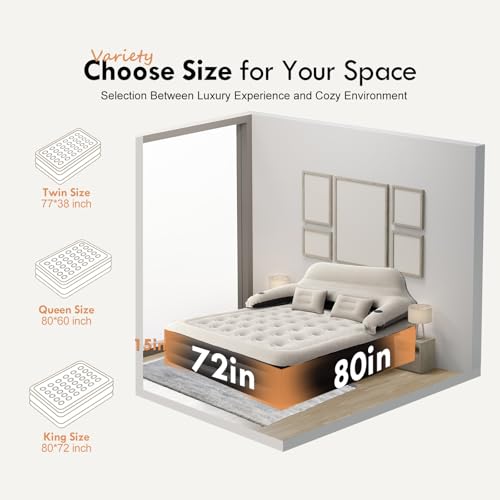 DIMAR GARDEN King Size Air Mattress with Headboard and Pump,Blow Up Mattress Inflatable Bed with Pillows - size: King