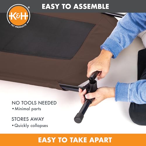 K&H Pet Products Outdoor Elevated Dog Cot, Breathable Cooling Elevated Cot Hammock Pet Bed for XL Dogs, Washable Mesh Cover, Raised Metal Frame, Collapsible, Portable - Jumbo 56 X 38in Chocolate - color: Chocolate/Black Mesh, size: Jumbo 56"l X 38"w