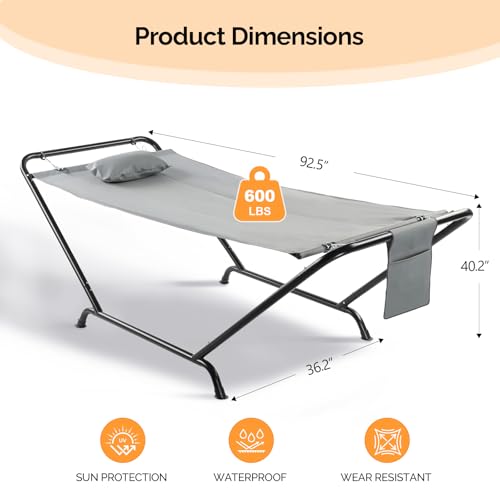 ONCLOUD Iron Hammock with Stand, Hammock Stand with Double-Layer Oxford Cloth Hammock, Portable Heavy-Duty Hammock for Outdoors, Garden, Patio, Yard, 550lbs (Gray) - color: Grey