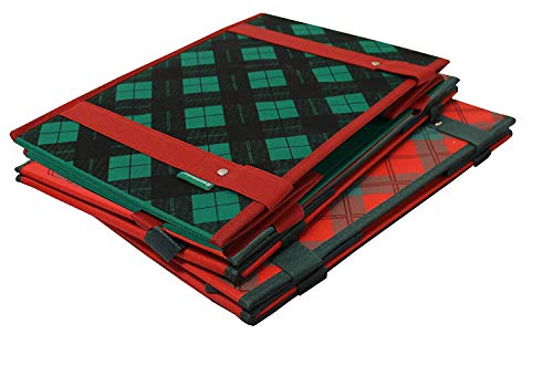 Earthwise Deluxe Collapsible Reusable Shopping Box Grocery Bag Set with Reinforced Bottom Plaid Holiday Xmas Christmas Design Storage Boxes Bins Cubes (Set of 3) (Holiday) - color: Green