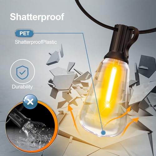 MGVIH Outdoor String Led Patio Lights - 200Ft 60M Outside Waterproof Light ST38 Shatterproof Bulb Connectable Hanging Outdoor Electric Lighting for Backyard Yard Gazebo Porch Party - size: 200 FT