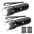 Lighting EVER LED Flashlights High Lumens, Small Flashlight, Waterproof, Adjustable Focus Flash Light for Outdoor, Emergency, Camping, AAA Batteries Included, 2 Pack - color: Black