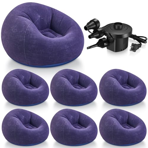 Realspring 6 9 12 Pcs Inflatable Bean Bag Chairs for Adults with Electric Air Pump, Blow up Couch Folding Portable Inflatable Couch Lazy Sofa for Outdoor Movie Night Camping(Blue,6 Pcs) - color: Blue