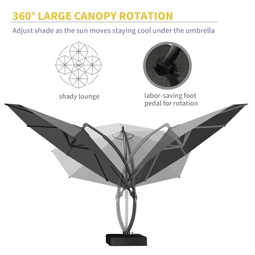 Kingdura 12ft Offset Cantilever Patio Umbrella with Base Included, Large Round Aluminum Outdoor Umbrella, 360° Rotation & Infinite Tilt, Heavy Duty Frame for Deck Pool Backyard, Grey - color: Grey, size: 12 FT