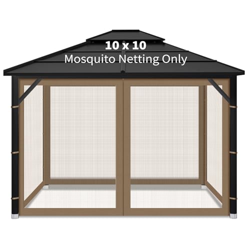 Gazebo Replacement Mosquito Netting Outdoor Universal Gazebo Canopy 4-Panels Screen Sidewalls with Zipper for Patio Garden (Brown, 10x10) - color: Brown, size: 10x10