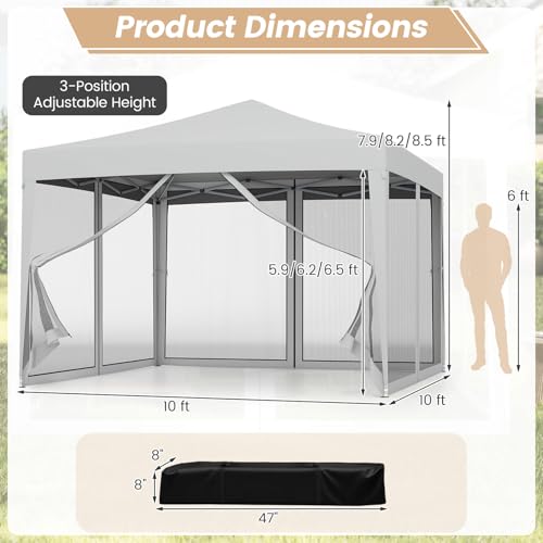 Tangkula 10x10 Ft Pop Up Canopy with Netting, Easy Up Outdoor Tent with Mesh Sidewalls, Carrying Bag, Adjustable Height, Portable Canopy Tent for Parties Events Camping Travel - color: Gray