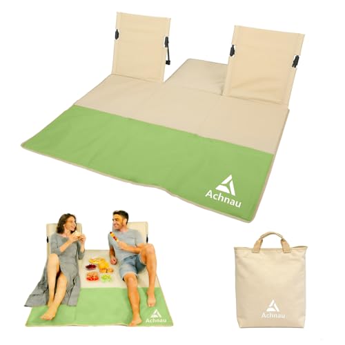 Beach Mat Lounge Chair 2-Person Foldable, Lightweight Lounge Mat with Back Support,600D Oxford 49"x49" Widen Beach Seat Storage Bag for Holidays Garden Camping Swimmingpool (Khaki & Green) - color: Khaki & Green