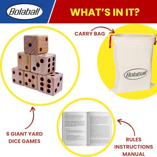Bolaball 3.5" Giant Wooden Yard Dice Set Pack of 2 for Outdoor Fun, Barbeque, Party Events, Backyard Games, Beach Games, Lawn Game Includes 6 Dice and a Carry Bag for Easy Storage
