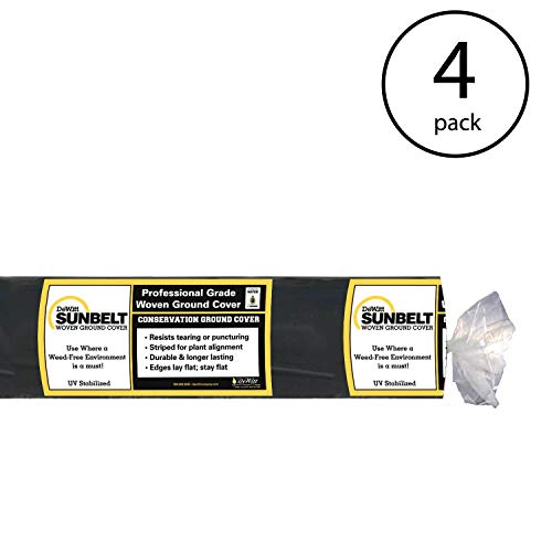Dewitt 4-Pack Sunbelt Weed Barrier Fabric 3.2 oz, 3 x 300 Feet – Heavy-Duty Ground Cover Mat for Greenhouse Floors, Garden Rows, Raised Beds, Yard Gardening, and Outdoor Landscape Protection - size: 4 Pack, style: 3' W x 300'