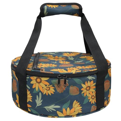 Round Insulated Pie Carrier Portable Food Cake Transport Lunch Bag for Potlucks Picnics Parties Gathering Outdoor Events Travel (Sunflower) - color: Sunflower