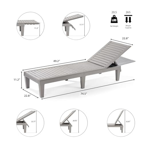 Nestl Patio Chairs - Grey Chaise Lounge Chair Outdoor, 5-Position Adjustable Sun Tanning Chair, Waterproof Pool Lounge Chairs Set of 2, Reclining Lawn Chair, Lightweight Outdoor Lounge Chairs - color: 7 - Grey, size: Set of 2