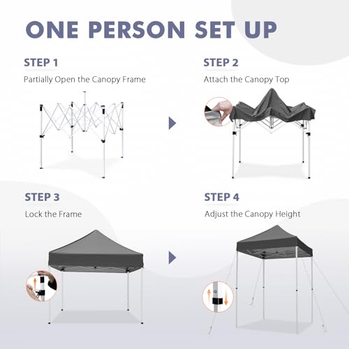 5x5 Pop Up Canopy Tent, Instant Portable Beach Canopy, Outdoor Tent with Carry Bag for Camping, Sports, Tailgating, Events, Gray - color: Gray, size: W/O Wall
