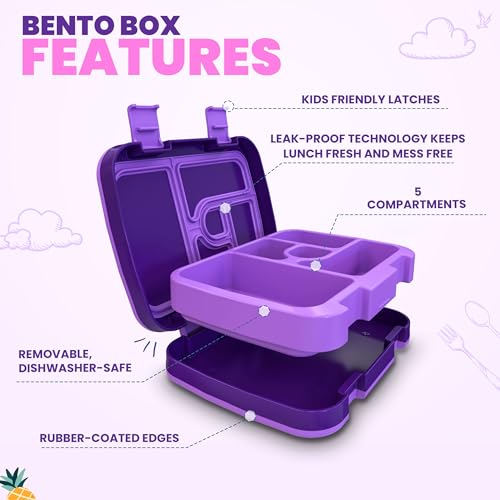 YOLAY Bento Box for Kids Lunch Box Leak-Proof, 5-Compartment Lunch Box Kids for Ages 3-10, Durable with Anti-Slip Base, Suitable for Schools, Outdoor and Travel (Mermaid) (Princess) - color: Princess