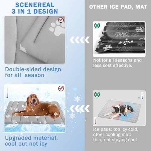 SCENEREAL Dog Cooling Mat for Crate, Thicken Self-Cooling Dog Pad Reversible (Cool & Warm), 48"x28" Pet Cool Bed for M Large XL Dogs, Kennel Sofa Mats Machine Washable, Durable Non-Toxic Gel, Outdoor - color: Grey Footprint, size: Large(48" L x 28" W x 1.