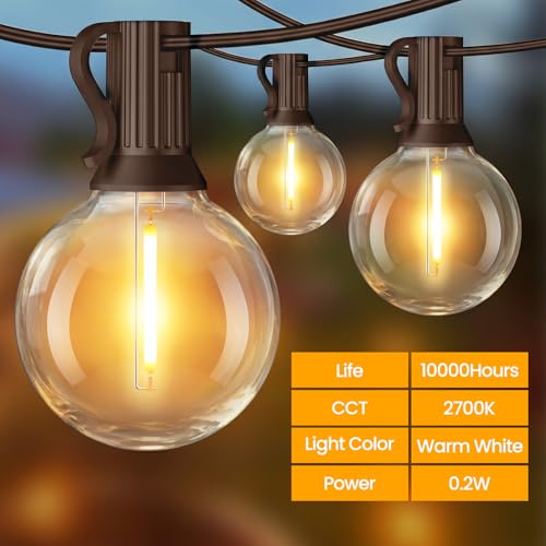 Mlambert 25FT Solar Powered String Lights Outdoor, Waterproof Solar Patio Light String with 10+1 Shatterproof LED G40 Bulbs for Backyard Garden-Brown - color: Brown