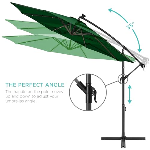 Best Choice Products 10ft Solar LED Offset Cantilever Hanging Market Patio Umbrella, 8 Sturdy Ribs, Easy Adjustment - Green - color: Green, size: Offset