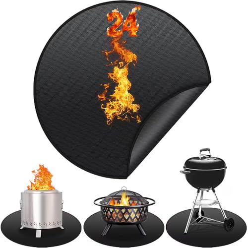 24" Fire Pit Mat for Solo Stove Bonfire Round Fireproof Under Grill Mat Oil Proof Waterproof BBQ Pad for Deck Patio Grass Outdoor Grill Accessories Portable and Reusable - size: 24" Round
