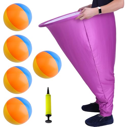 Granny Pants Yard Game Set for Adults, Oversized Granny Pants with 5 Bouncy Balls and 1 Pump, Giant Stretchy Pants, Fun Tossing Games Props for Outdoor Parties, Group Gatherings and Family(Purple) - color: Purple, size: Large