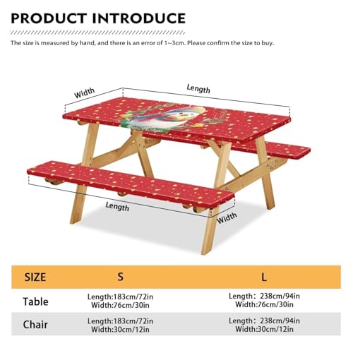 Camping Tablecloth with Elastic Band for Camping Party Supplies Christmas Snowman Picnic Table Cover with Bench Covers 3 PCS - color: Christmas Snowman, size: Small