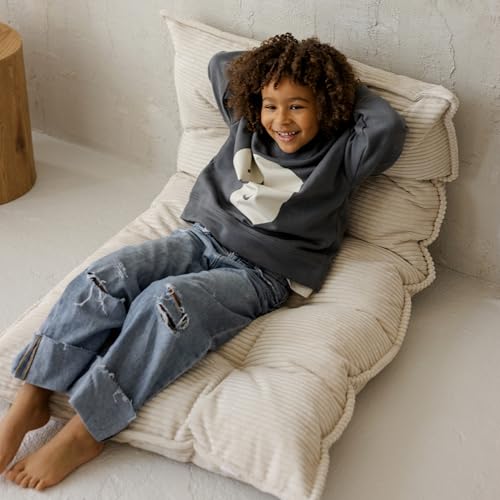 Tufted Floor Cushion – Plush Corduroy Floor Pillow for Reading Nook, Meditation and Yoga – Soft Cozy Window Seat Cushion for Living Room and Bedroom for Adults and Kids - made in EU (Soft Ecru, Large) - color: Soft Ecru, size: Large — 59×35.5 in (150×90 c