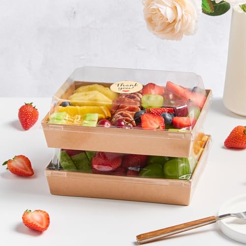 Kucoele 7 x 5 Inches Large Charcuterie Boxes with Clear Lids, 50 Pack Disposable Bakery Dessert Boxes, To Go Food Containers for Pastries, Chocolate Covered Strawberries, Hot Cocoa Bombs (Brown) - color: Brown