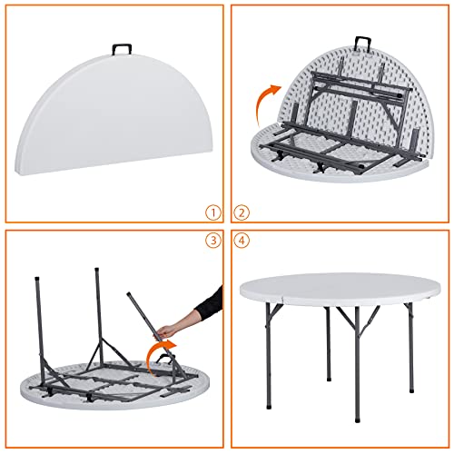 ZenStyle Folding Table, Indoor Outdoor Portable Plastic Dining Card Table Utility Table for Camping Dining Event Party, White (Round, 48"x48") - size: 48"x48"