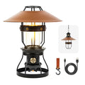 Metal LED Retro Camping Lantern, 2-in-1 Hanging/Standing, Dimmable, 3500mAh Rechargeable, Water Resistant, Brown - style: Retro Black