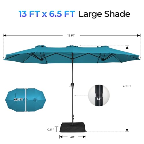 SUPERJARE 13FT Outdoor Patio Umbrella with Base Included, Double Sided Pool Umbrellas with Fade Resistant Canopy, Large Table Umbrella for Deck, Market, Backyard - Lake Blue - color: Lake Blue, size: 13FT
