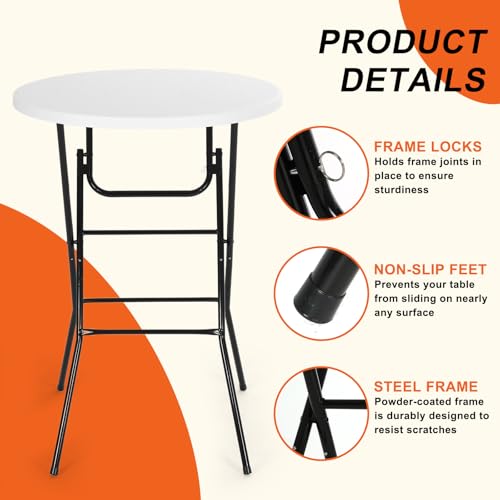 Nice C Plastic High Top Round Table, Portable Cocktail Bar Table, 31.5" Folding Counter Height Tables, Waterproof Outdoor/Indoor Tables for Parties, Weddings, Camping, Backyard (White, 1 Pack) - size: White 1 Pack