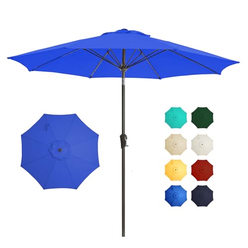 9FT Outdoor Patio Umbrella Outdoor pool Umbrella with Push Button Tilt and Crank, Market Umbrella 8 Sturdy Ribs UV Protection for Garden, Deck, Backyard (Royal Blue) - color: Royal Blue