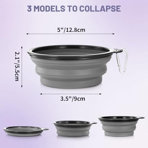 Dog Bowl Pet Collapsible Bowls, 2 Pack Collapsible Dog Water Bowls for Cats Dogs, Portable Pet Feeding Watering Dish for Walking Parking Traveling with 2 Carabiners (Small, Purple & Concrete Gray) - color: Purple & Concrete Gray, size: Small