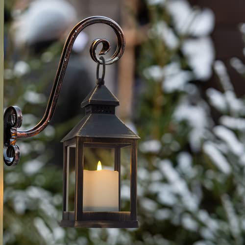 Vintage Golden Brushed Black Lantern Decorative LED Flickering Flameless Candle with Timer, Battery Powered LED Decorative Hanging Lanterns for Indoor Outdoor Garden Yard Home Decor(2 Pack) - color: A-Black gold, size: 2Pack