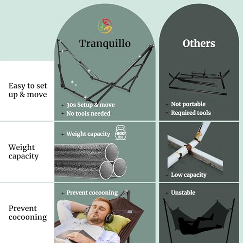 Tranquillo Universal Double Hammock with Stand Included for 2 Persons/Foldable Hammock Stand 600 lbs Capacity Portable Case - Inhouse, Outdoor, Camping, Brown - color: 1. Brown