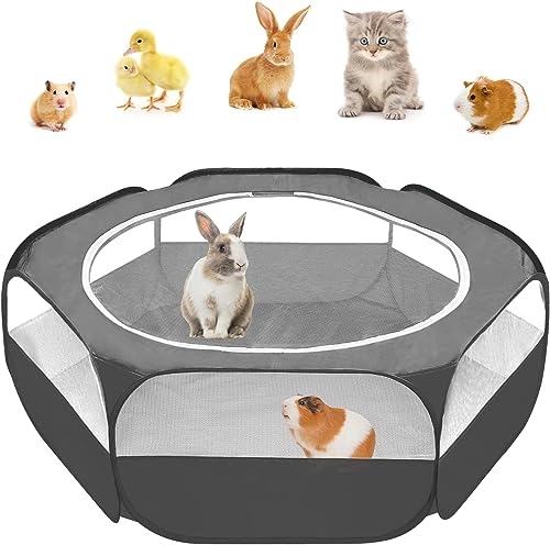 Amakunft Small Animal Pop-Up Playpen with Mesh Cover, 47'' x 23.6'' x 15'' Chicken Brooder Box, Play Pen Indoor Outdoor for Guinea Pigs, Bunny, Rabbits, Ferrets, Chinchillas, Kittens - color: black