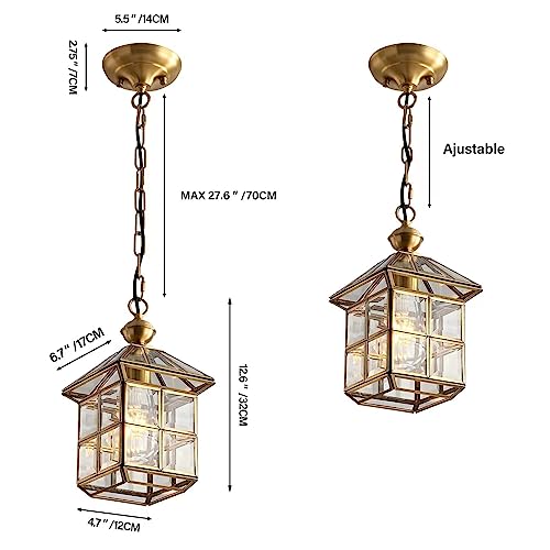 Milaii Mi Copper Brass Outdoor Pendant Light 12.6in Exterior Lantern Hanging Light Fixture Waterproof Anti-Rust Porch Light Outdoor Chandelier for Porch Kitchen Dining Room Entryway Patio - color: Brass