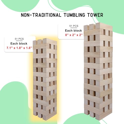 GOTHINK Giant Tumbling Tower Game, Super Large 51pcs Wooden Blocks Stacking Game, Stacking Up to 5.5 Feet, Timber Blocks with Carry Bag, Jumbo Blocks Outdoor Indoor Game Toy Gift for Kids and Adults - size: XL- Up to 5.5FT