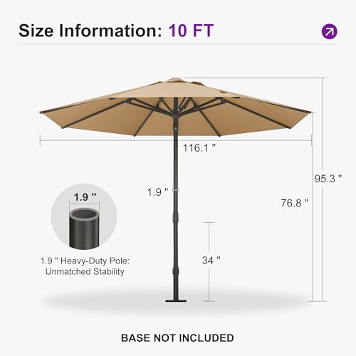 PURPLE LEAF 10Ft Round Semi-Auto Outdoor Patio Umbrella Aluminium Market Umbrella Table Sun Umbrella with 1.89" Rod and 8 Sturdy Ribs for Deck Lawn Pool Garden, Beige - color: Beige, size: 10 ft