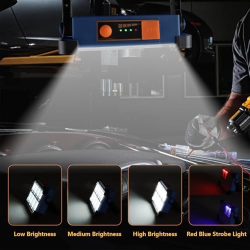 120W Solar Rechargeable Work Light, 144 LED Portable Flood Light with Stand, IP66 Waterproof 4 Modes LED Job Site Lighting Flashlights for Mechanic Camping Fishing Car Repair(Blue 1 Pack) - style: Blue 1 Pack