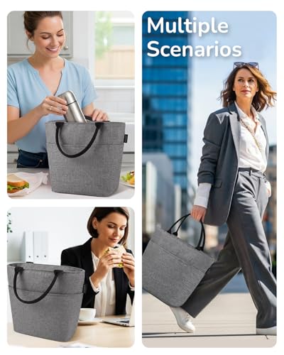 Aosbos Lunch Tote Bag, Insulated Lunch Box for Women, Leakproof Lunch Cooler Purse for Work, Grey - color: F. Grey