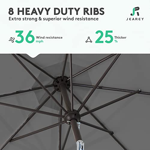 JEAREY 9FT Outdoor Patio Umbrella Outdoor Table Umbrella with Push Button Tilt and Crank, Market Umbrella 8 Sturdy Ribs UV Protection Waterproof for Garden, Deck, Backyard, Pool (Dark Gray) - color: Dark Gray