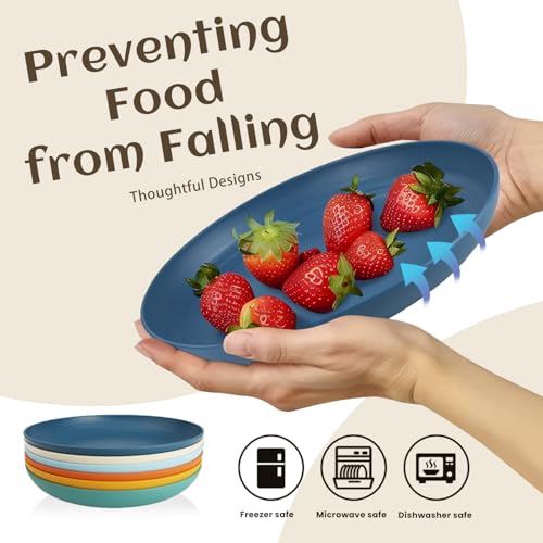 Homienly Deep Dessert Plates, Wheat Straw Plate Set of 6, Alternative to Plastic Plates Reusbale, Dishwasher and Microwave Safe Plates for Kitchen, Unbreakable Plate for Cake, Sncak (8 Inch, Multi) - color: 6 PCS Multi color, size: 8 IN