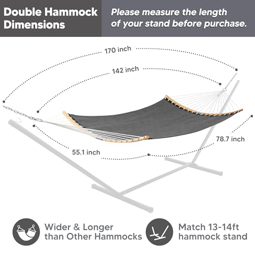 SUNCREAT Hammocks Portable Double Outdoor Hammock, 450lbs Capacity, Quick Dry 2 Person Hammock with Carrying Bag, Dark Gray - color: Dark Gray