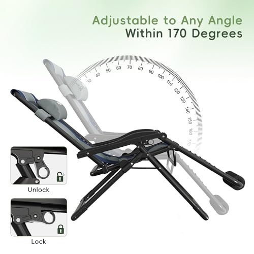 Amopatio Zero Gravity Reclining Patio Chair XXL Foldable Lounge Chair with Removable Cup Holder/Headrest/Footrest 500LBS Capacity Portable for Outdoor Patio Pool Backyard,Blue-Gray - color: Blue-gray, style: 33in-1pc
